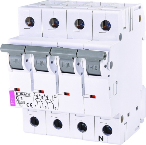 Автоматический выключатель ETIMAT 6 3p+N C 1A (6kA) | код 002146504 | ETI