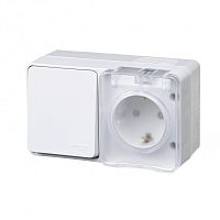 Блок ОП AtlasDesign Profi54 розетка 16А 250В с заземл. защ. шторки + 1-кл. выключатель 10А IP54 бел. | код ATN540170 | Schneider Electric