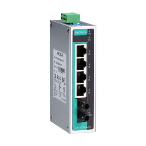 Коммутатор EDS-205A-M-ST 5 port switch, 4 x 10/100 TX, 1 x 100 FX (multimode), dual power, ST connector | код 00-06062752 | MOXA