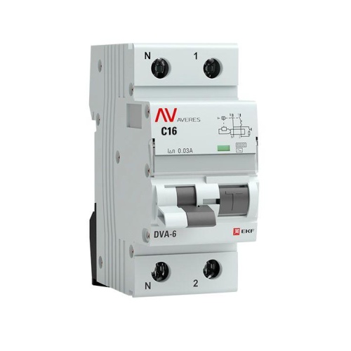 Дифференциальный автомат DVA-6 1P+N 16А (C) 30мА (AC) 6кА AVERES | код rcbo6-1pn-16C-30-ac-av | EKF