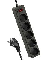 Удлинитель с сетевым фильтром 5х1.8м с заземл. 10А IP20 2.2кВт 3х0.75 индикатор сети черн. Космос FKsm1.8m-5g(B)