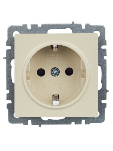 BRITE Розетка 1-местная с заземлением с защитными шторками 16А РС14-1-0-БрКр бежевый | код BR-R14-16-K10 | IEK фото 7