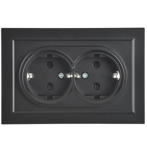 BRITE Розетка 2-местная с заземлением с защитными шторками 16А в сборе РСш12-3-БрЧ черный | код BR-R24-16-K02-F | IEK фото 3