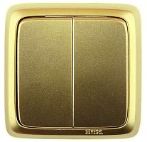 Выключатель двухклавишный наружный с изоляционной пластиной золото 10А | код ВА10-153-07 | HEGEL