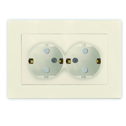 Розетка 2-м СП Афина 16А IP20 с заземл. защ. шторки в сборе сл. кость (ivory) | код A0050-I | Universal