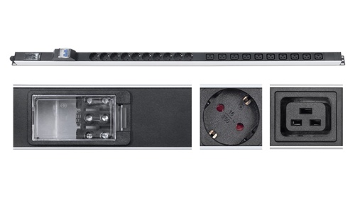 Cabeus PDU-16-10S-10C19-B-T Блок розеток для 19 шкафов, вертикальный, 10 розеток Schuko, 10 розеток IEC 320 C19, 16А, автомат защиты, алюминиевый корпус, клеммная колодка | код 9549c | Cabeus