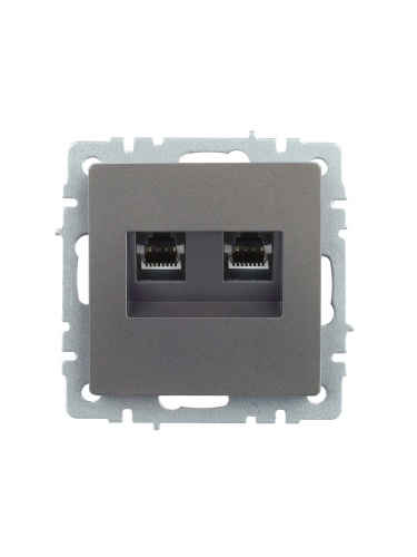 BRITE Розетка компьютерная двойная RJ45 кат.5E РК10-2-БрС сталь | код BR-K20-1-K46 | IEK фото 5