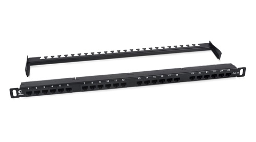Cabeus PLHD-24-Cat.5e-Dual-180-0,5U Патч-панель высокой плотности 19 (0,5U), 24 порта RJ-45, категория 5e, Dual IDC,180 градусов, с задним кабельным организатором | код 9663c | Cabeus