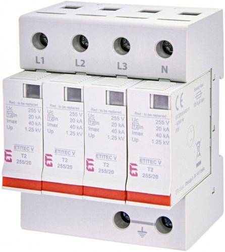 Ограничитель перенапряжения ETITEC V T2 255/20 (4+0) RC | код 002442962 | ETI