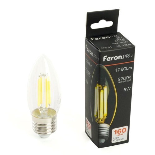 Лампа светодиодная LED 8вт Е27 теплый свеча FILAMENT Feron.PRO | код 51241 | Feron Лампа светодиодная LED 8вт Е27 теплый свеча FILAMENT Feron.PRO | код 51241 | Feron