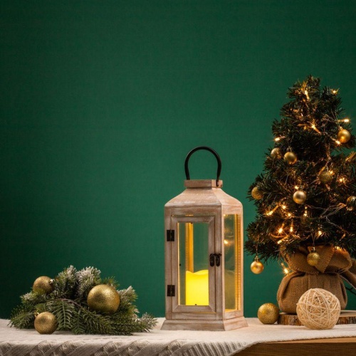 Фонарь декоративный 15х15х38см тепл. бел. со свечкой корпус из дерева беж. Neon-Night 513-073 фото 4 Фонарь декоративный 15х15х38см тепл. бел. со свечкой корпус из дерева беж. Neon-Night 513-073 фото 4