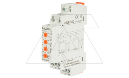 Реле контроля напряжения RS-MV36M, 3P/3P+N, 2CO, 266_540VAC(L-L)/ 154_312VAC(L-N), Umin и Umax, 0,1-10s, обрыв, чередование, 1M | код RS-MV36M | RELETEK