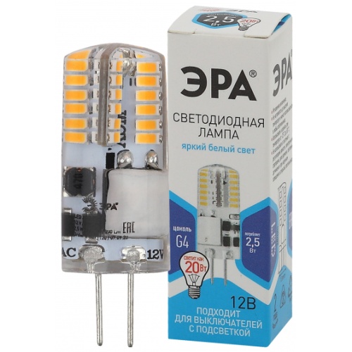Лампа светодиодная LED-JC-2.5W-12V-SLC-840-G4 JC 2.5Вт капсульная 4000К нейтр. бел. G4 12В | Код. Б0049090 | ЭРА