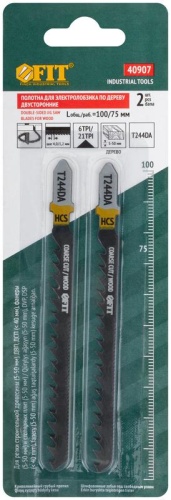 Полотно по дереву двусторонние HCS шлифованные под свободным углом зубья 100/75мм (T244DA) (уп.2шт) FIT 40907 фото 3