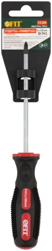 Отвертка ''Универсал'', CrV сталь, прорезиненная ручка, Профи 4х100 мм РН1 | код 55104 | FIT фото 3