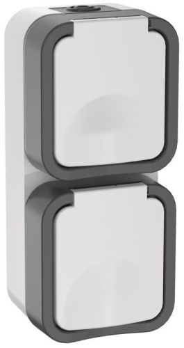 Розетка 2-м ОП TORS 16А IP55 TS232 вертик. с заземл. с крышкой бел. | код TS-R26-16-55-V-K41 | IEK