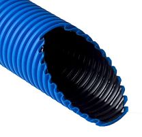 Труба гофрированная двустенная ПНД/ПВД d110/93.8мм с протяжкой с муфтой и 2 уплотн. кольцами син. (уп.50м) Ruvinil Т2-КЛ0-110С(50)