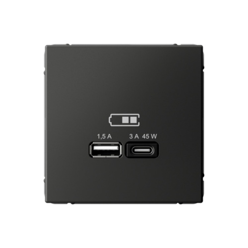ARTGALLERY USB РОЗЕТКА A + тип-C 45Вт высокоскор.заряд. QC, PD, механизм, БАЗАЛЬТ | код GAL001429 | Systeme Electric