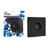 Розетка 1-м СП Pixel 16А IP20 без заземл. в сборе карбон | код TKE-PX-R1F-C14 | TOKOV ELECTRIC
