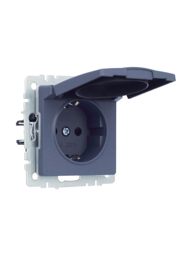 BRITE Розетка 1-местная с заземлением с защитными шторками и крышкой 16А IP44 РСбш10-3-44-БрМ маренго | код BR-R16-16-44-K35 | IEK фото 2