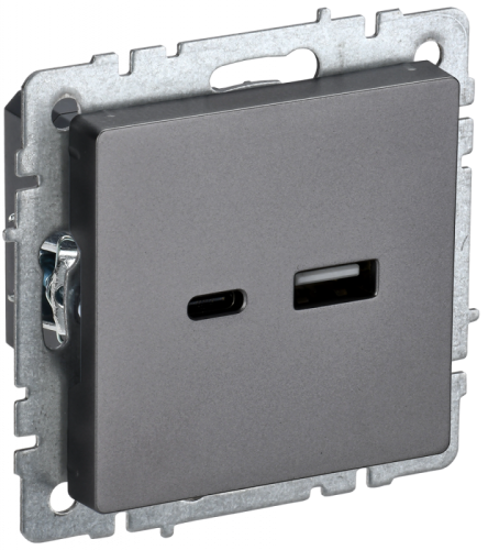BRITE Роз. USB A+C 18Вт РЮ11-1-БрС сталь IEK | код BR-U22-018-K46 | IEK