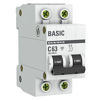 Выключатель автоматический двухполюсный ВА 47-29 63А C 4,5кА Basic | код. mcb4729-2-63C | EKF 