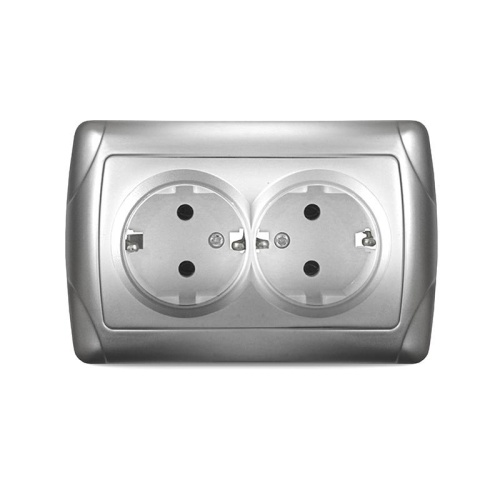 Розетка 2-м СП Маргарита 16А IP20 с заземл. серебр. UNIVersal | код М0128-S | Universal