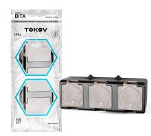 Розетка 3-м ОП Dita 16А IP54 250В с заземл. с прозр. крышкой карбон | код TKL-DT-R3Z-C14T-IP54 | TOKOV ELECTRIC