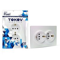 Розетка 2-м СП Pixel 16А IP20 с заземл. защ. шторки в сборе перламутр. | код TKE-PX-R2FZSF-C04 | TOKOV ELECTRIC