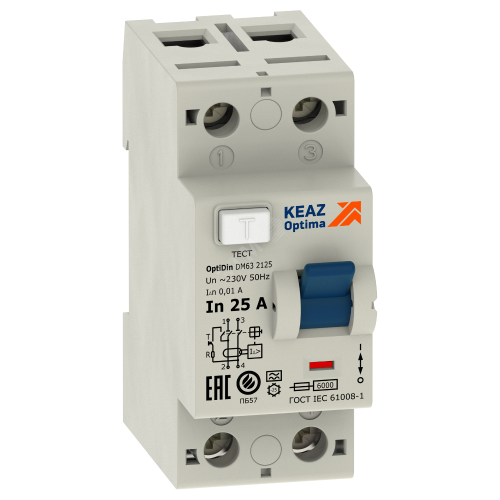 Выключатель дифференциального тока (УЗО) 2П 40А 10мА A OptiDin DМ63-2140-A-УХЛ4 | код 254275 | КЭАЗ