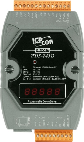 PDS-743D CR Programmable Device Server 3xRS-232, 1xRS-485, 4DI , 4DO ports and LED | код 00-06016451 | ICP DAS