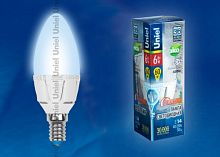 Лампа светодиодная диммируемая LED-C37-6W 4500К E14 FR DIM ALP01WH 6Вт, свеча, матовая, алюминий, серия Palazzo UNIEL | код 08688 | UNIEL