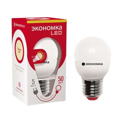 Лампа светодиодная GL45 5Вт шар 3000К тепл. бел. E27 340лм 220-240В 45мм ЭКОНОМКА | код Eco_LED5wGL45E2730 | НПР Светотехника