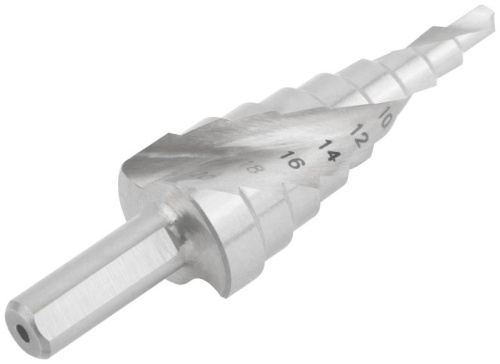 Сверло по металлу ступенчатое 4-20мм 9 ступеней спиральный профиль HSS КУРС 36366 фото 5 Сверло по металлу ступенчатое 4-20мм 9 ступеней спиральный профиль HSS КУРС 36366 фото 5