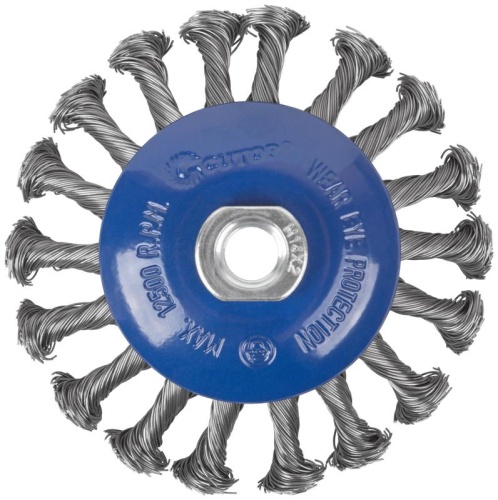 Щетка для УШМ М14 тип "Тарелка" крученая проволока 0.5мм 115мм Profi Cutop 82-529 фото 5
