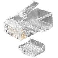 Разъем PLUG-8P8C-UV-C6-100 RJ45(8P8C) под витую пару кат.6 (50 µ"/ 50 мкр. дюйм) универс. (для ож и мж кабеля) со вставкой (уп.100шт) | код 49364 | Hyperline