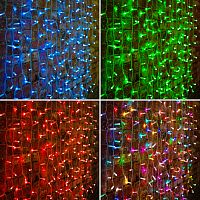 Гирлянда Светодиодный Дождь 2х1,5м, прозрачный провод, 230 В, диоды RGB, свечение с динамикой при приобретении контроллера 245-907 | код 245-309 | NEON-NIGHT