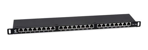 Cabeus PLHD-24-Cat.6a-SH-Dual-0,5U Патч-панель высокой плотности 19 (0,5U), 24 порта RJ-45, категория 6а, полностью экранированная, Dual IDC | код 9652c | Cabeus