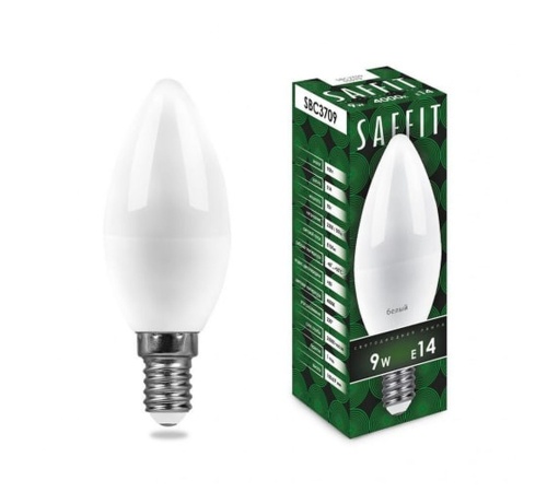 Лампа светодиодная LED 9вт Е14 белый матовая свеча (SBC3709) | код 55079 | SAFFIT
