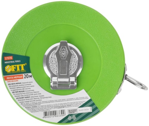 Рулетка, фибергласовая лента, зеленый пластиковый корпус 20 м | код 17570 | FIT Рулетка, фибергласовая лента, зеленый пластиковый корпус 20 м | код 17570 | FIT