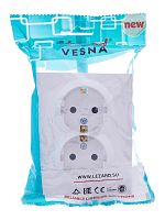 Розетка 2-м СП VESNA с заземл. со шторками ПБТ бел.