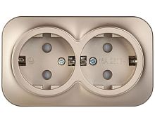 GLORY Розетка 2-местная для открытой установки с заземлением с защитными шторками 16А РСш22-3-ХШм шампань матовый IEK | код ERH24-K37M-16 | IEK