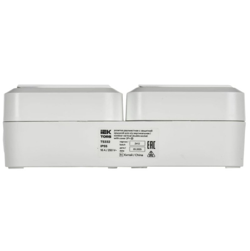 Розетка 2-м ОП TORS TS332 16А IP55 вертикал. с заземл. с крышкой бел. IEK TS-R26-16-55-V-K01 фото 3