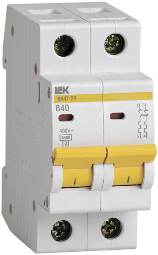 Выключатель автоматический модульный 2п B 40А 4.5кА ВА47-29 | код MVA20-2-040-B | IEK