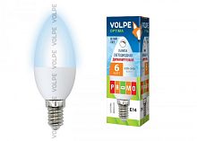 Лампа светодиодная LED-C37-6Вт 4500К E14 FR DIM O диммируемая. Форма свеча, матовая колба. пластик. белый. Серия Optima. картон. ТМ Volpe | код 10698 | VOLPE