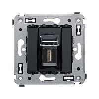 USB 2.0 розетка одинарная в стену, тип А-А, Avanti, Черный квадрат | код 4402403 | DKC