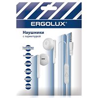 Наушники вакумные с микрофоном проводные ELX-WHP01P-C01 ПРОМО 3.5мм 1.2м пакет бел. | код 15277 | Ergolux