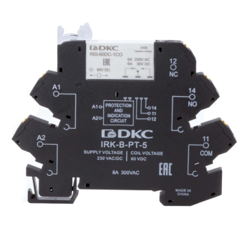 Реле интерфейсное, 1CO, ком. ток 6А, AgSnO2, напряжение 230V AC/DC, push-in клеммы. | код IRK-230UC-1CO-PT | DKC
