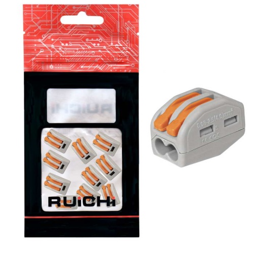 Клемма зажимная соединительная 2-контактная RUICHI 222-412, 24 А, 250 В, PA66, упаковка 10 шт. | код 115409 | Ruichi