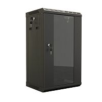 Hyperline TDB-6U-GP-RAL9004 Шкаф настенный 10, 6U, 366,5х390х300, уст. размер 254 мм, со стеклянной дверью, открывающиеся стенки, возможность установки вентилятора, цвет черный (RAL 9004) (собранный) | код 445487 | Hyperline
